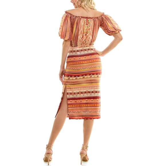 Anthro New W/Tag Maison Tara Spice Paprika Orange Geo Top Skirt Set US 14 - Picture 2 of 12